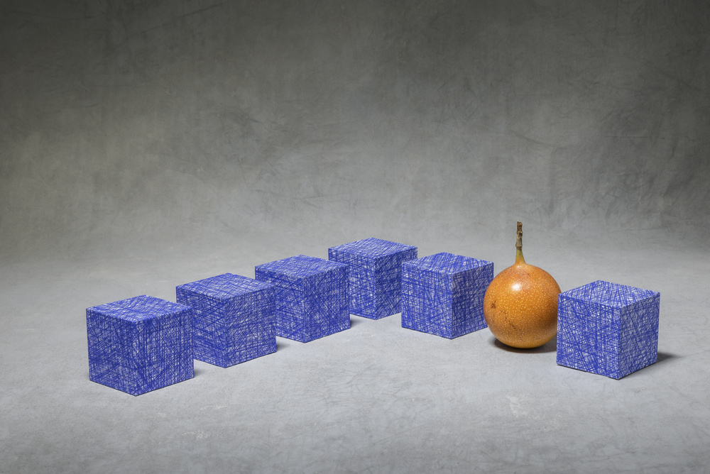 Passion Fruit Blue Cubes by Christophe Verot — canvas wall art