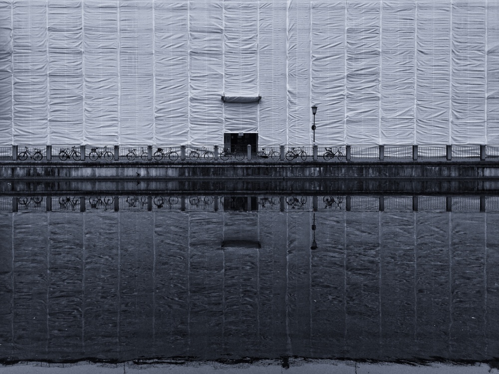 Monochrome City Reflection by Philippe-M — canvas wall art