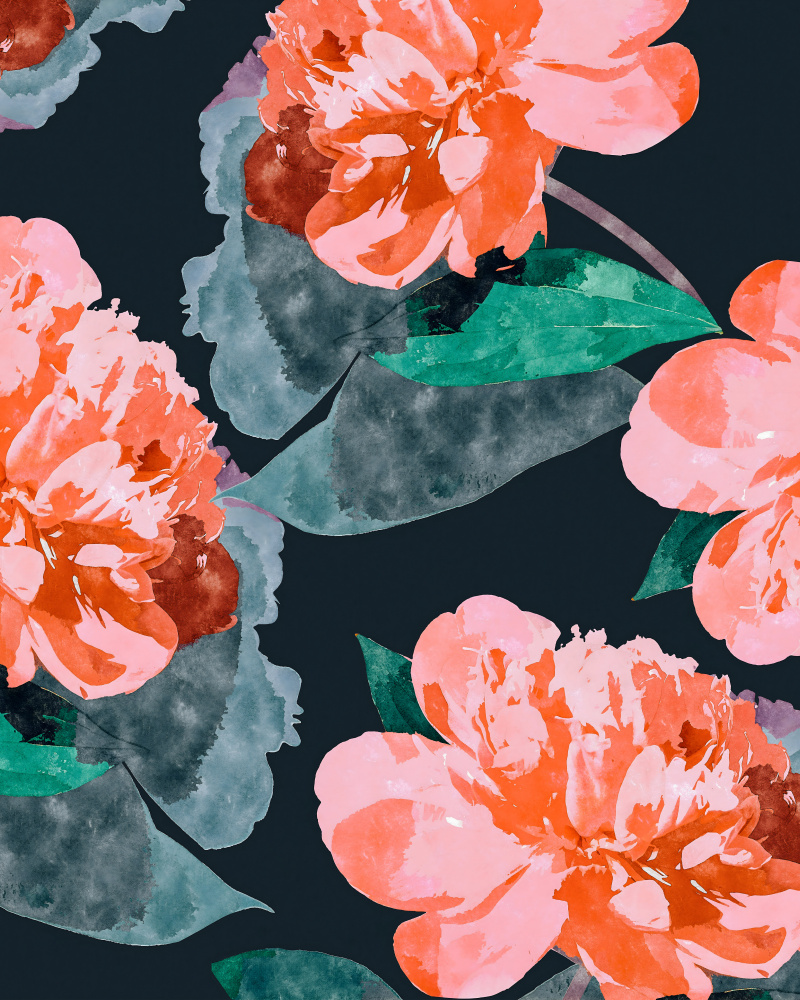 Vibrant Peony Bloom Pattern by Uma Gokhale — canvas wall art