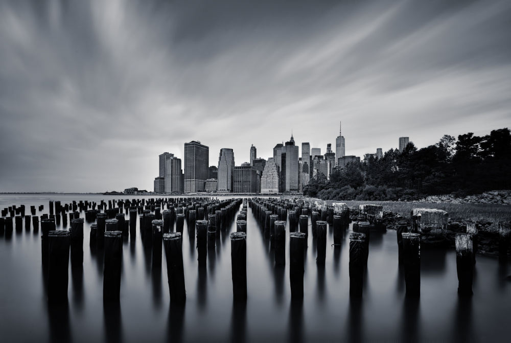 Monochrome Urban Waterfront by Srecko Jubic — canvas wall art