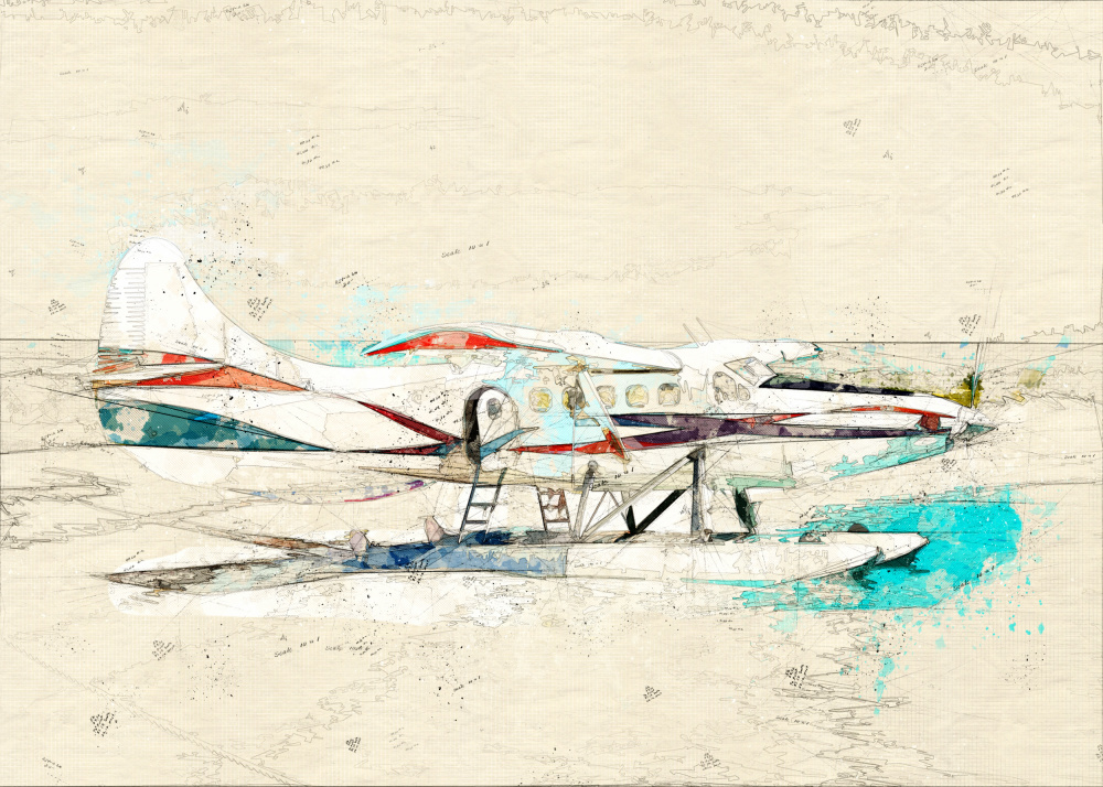 Vintage Seaplane Sketch by Lembayung senja studio [Vintage Poster] — canvas wall art