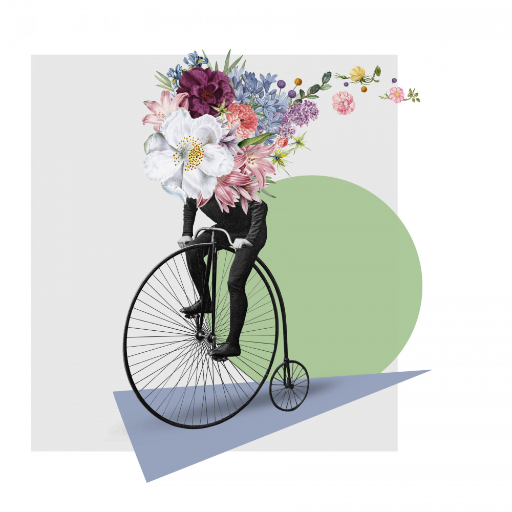 Flower Head Bicycle Ride by Marja van den Hurk — canvas wall art
