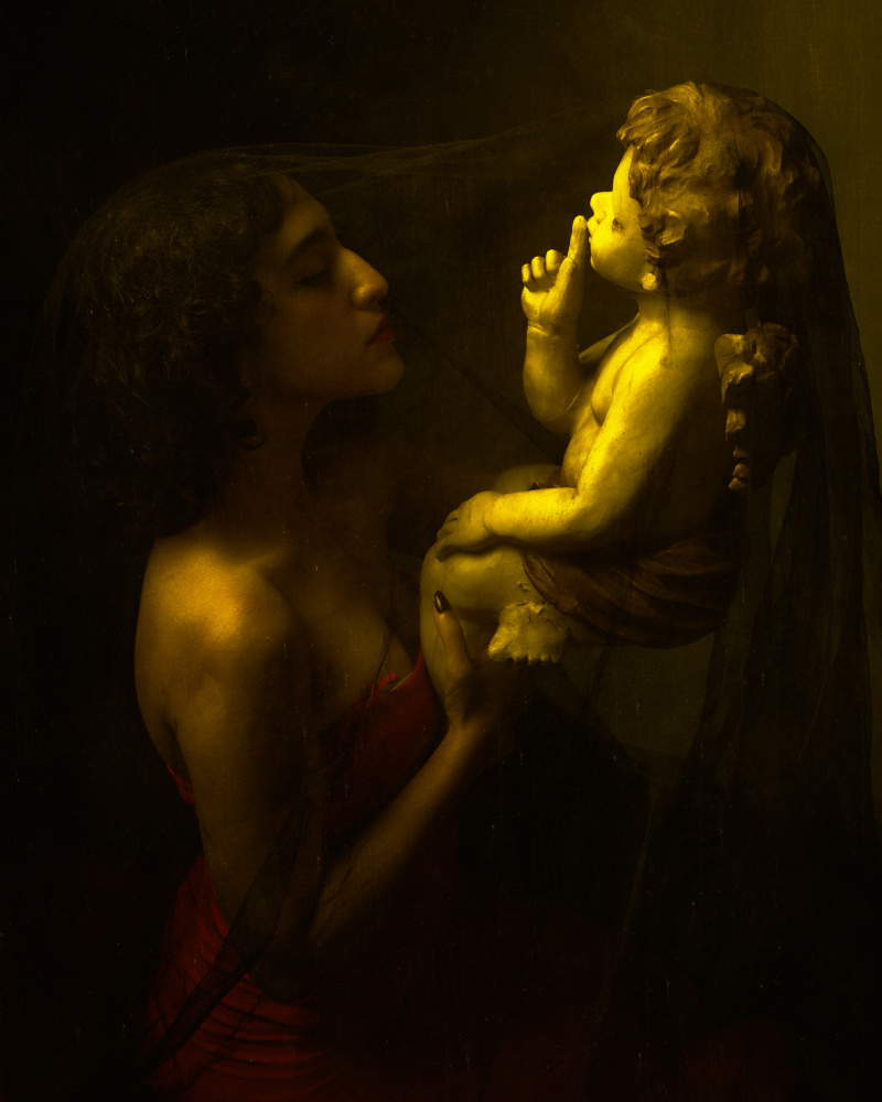Woman and Silent Cherub by Mehdi Mokhtari — canvas wall art
