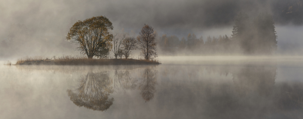 Misty Lake Island by Rune Askeland — canvas wall art