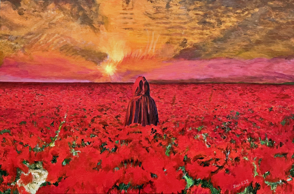 Woman in Poppy Field by Tom Blood — canvas wall art