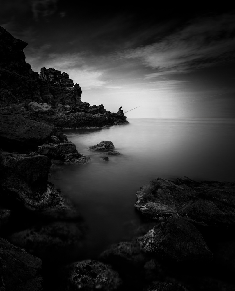 Moody Coast Fisherman by Oussama Mazouz — canvas wall art