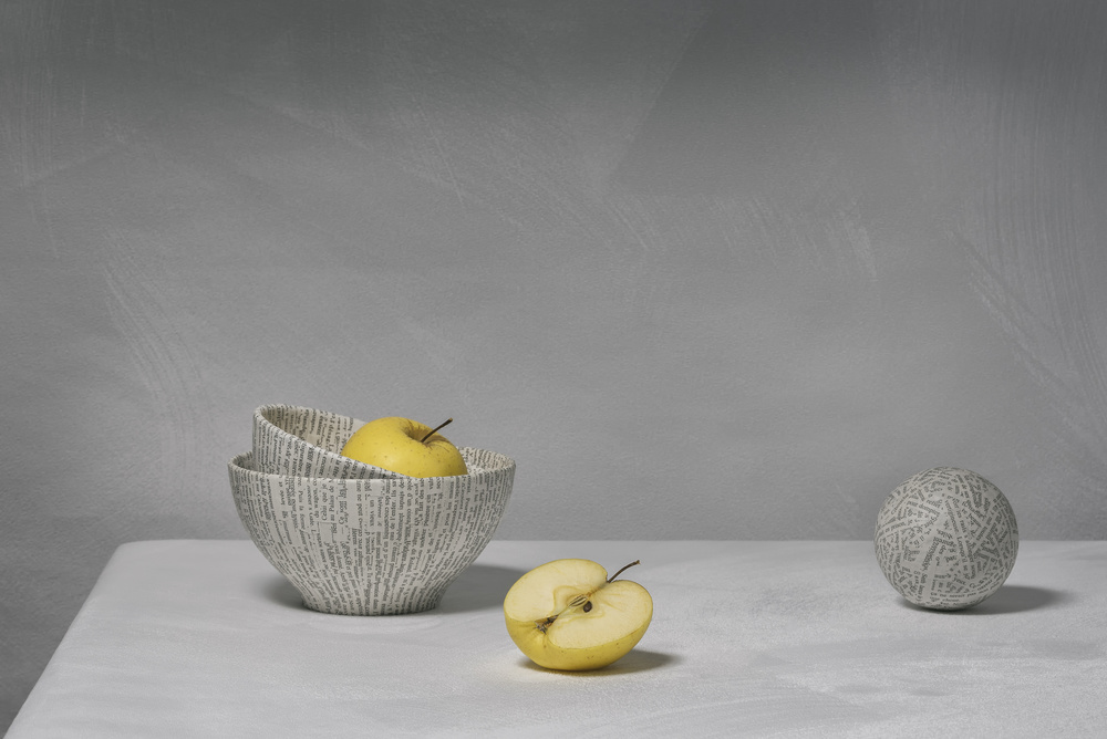 Yellow Apples Grey Bowls by Christophe Verot — canvas wall art