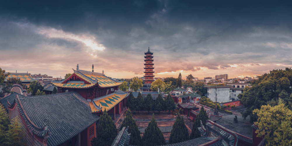 Ancient Pagoda Sunset by qiye — canvas wall art