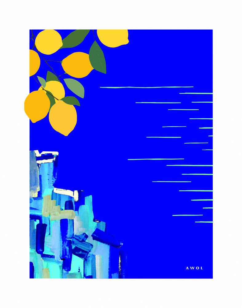 Lemons Over Blue Coast by Awol Art Alex — canvas wall art