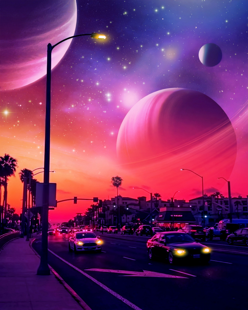 Vibrant Cosmic Cityscape by Ritvik takkar — canvas wall art