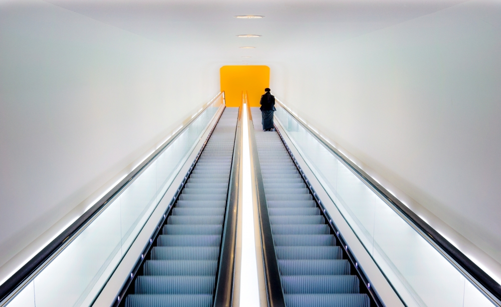 Modern Escalator Ascent by Michiel Hageman — canvas wall art