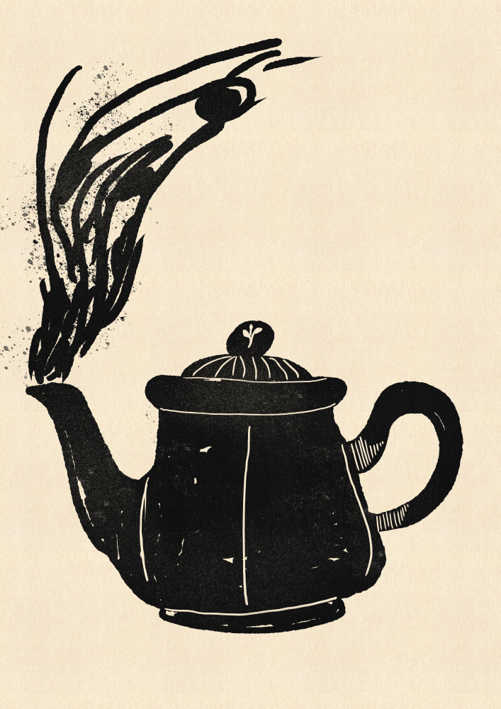 Steaming Black Teapot by Nicholas — canvas wall art