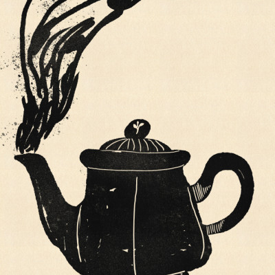 Steaming Black Teapot