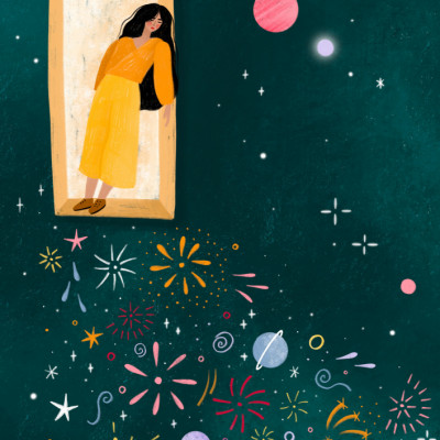 Yellow Dress Leans From A Window