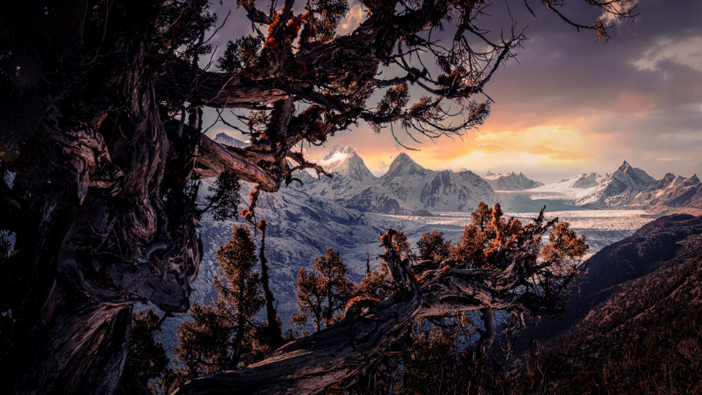 Wild Mountain Glacier Sunset by qiye — canvas wall art