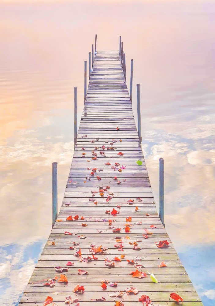 Autumn Pier Reflections by Feng Qin — canvas wall art