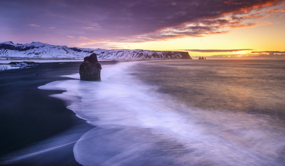 Black Beach Purple Sunset by Andrea Auf dem Brinke — canvas wall art