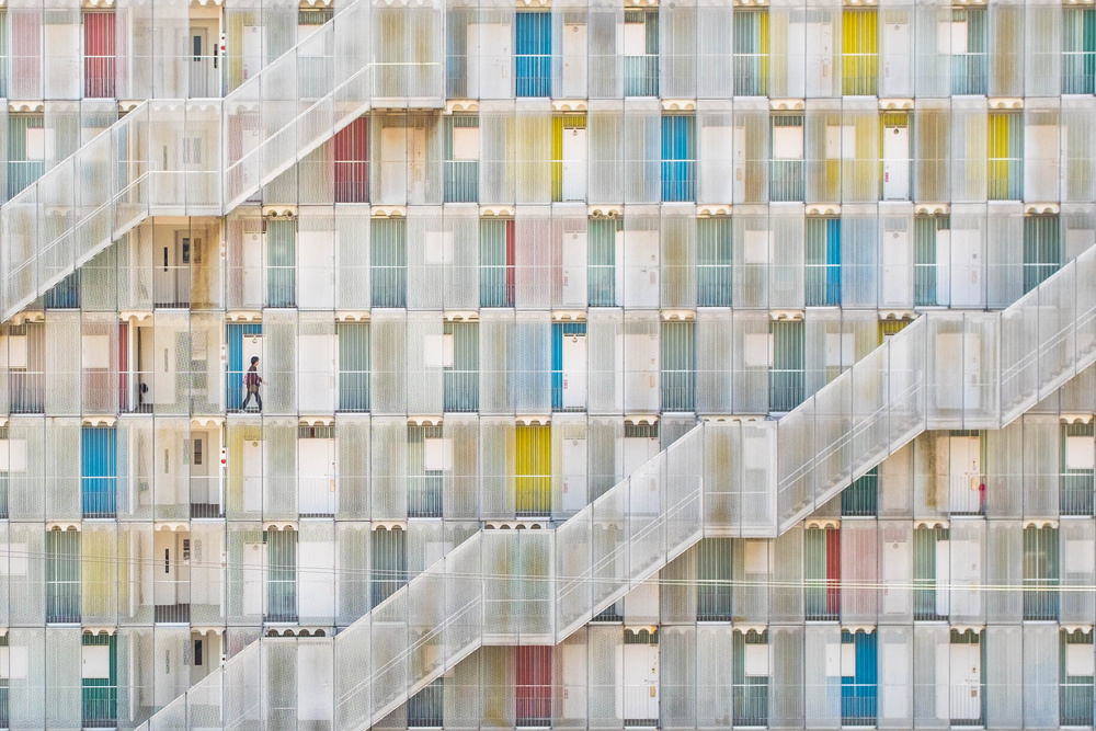 Colorful Geometric Building by Satoshi Iwata — canvas wall art