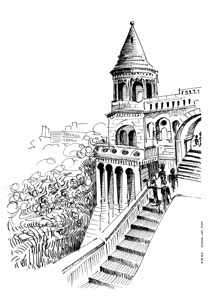 Fisherman's Bastion Sketch by Awol Art Alex — canvas wall art