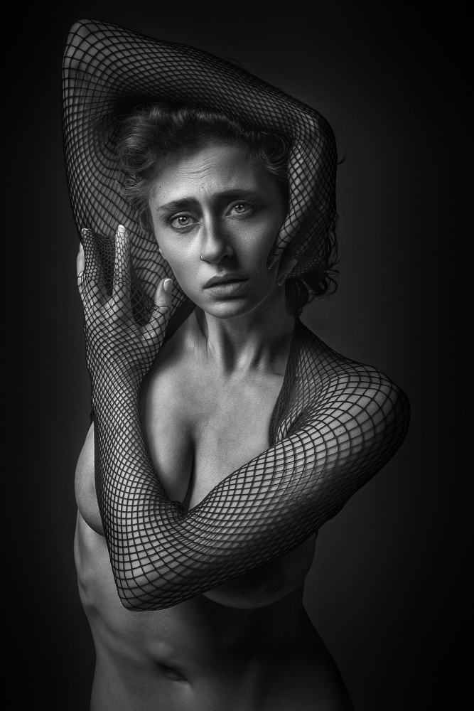 Dramatic Fishnet Portrait by Kieran O Mahony AIPF — canvas wall art