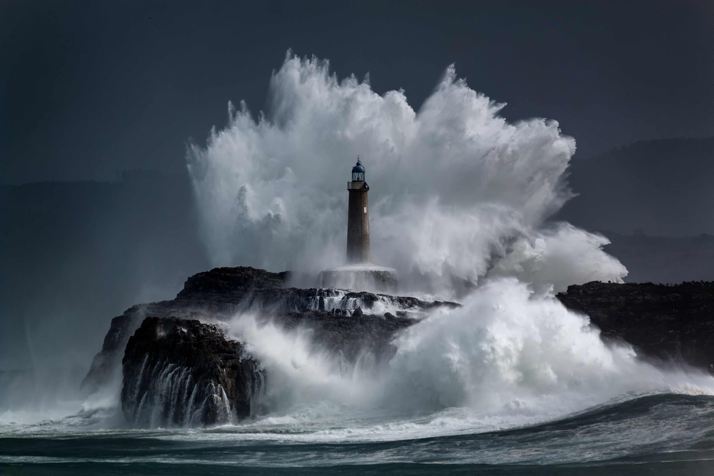 Crashing Waves Lighthouse by Jesus Concepcion Alvarado — canvas wall art