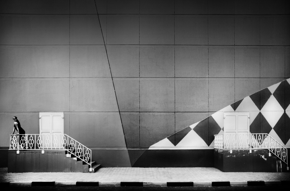 Elegant Woman Minimalist Stairs by Marcus Bj [ Ö ] rkman — canvas wall art