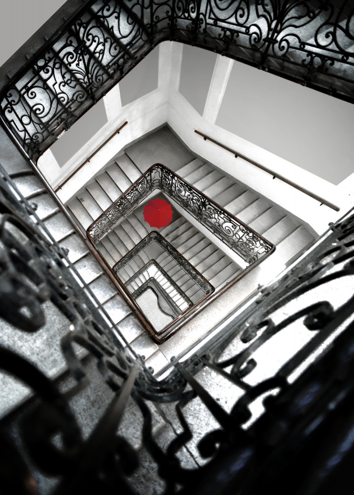 Red Spot Spiral Staircase by Jorge Pimenta — canvas wall art