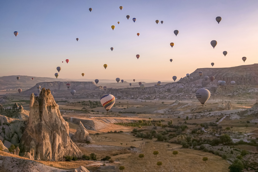 Hot Air Balloon Sunrise by Ayse  Yorgancilar — canvas wall art
