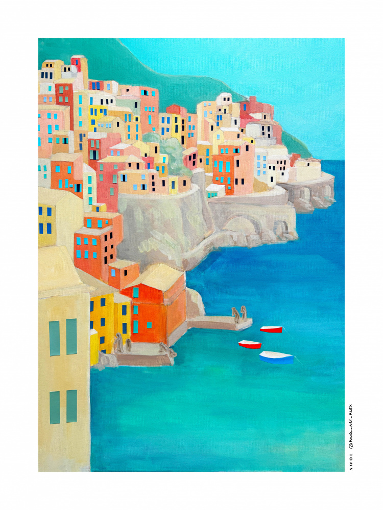Colorful Coastal Village by Awol Art Alex — canvas wall art