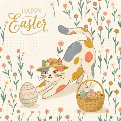 Happy Easter Calico Cat