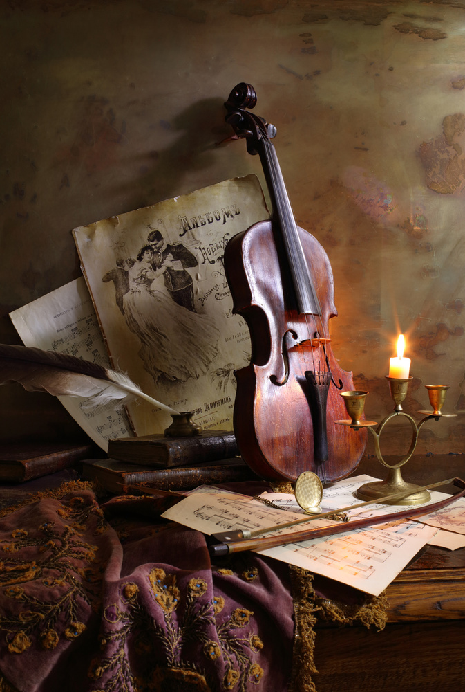 Romantic Violin Still Life by Andrey Morozov — canvas wall art