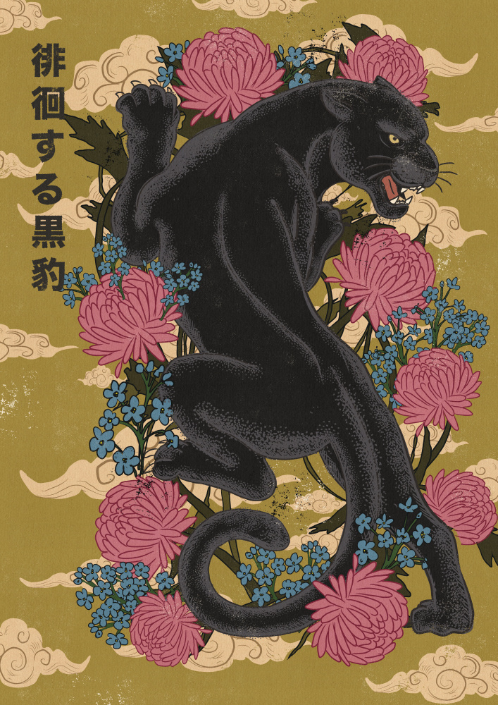 Japanese Black Panther Flowers by Nicholas — canvas wall art