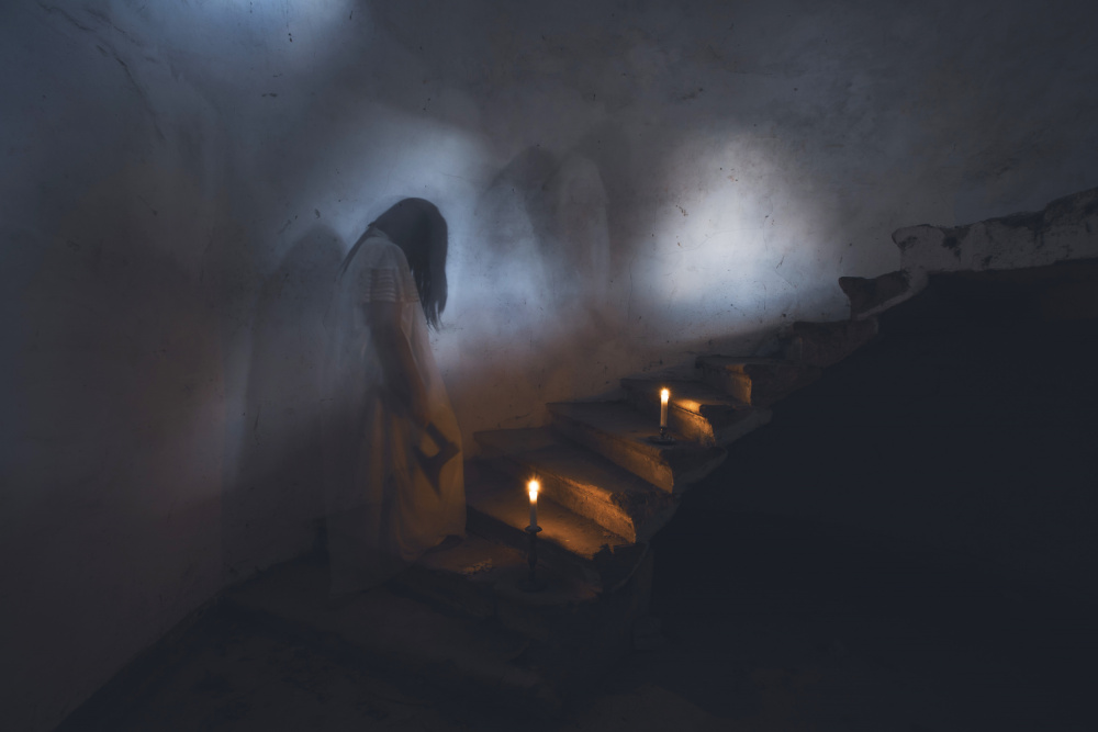 Haunting Woman on Stairs by Eros Erika — canvas wall art