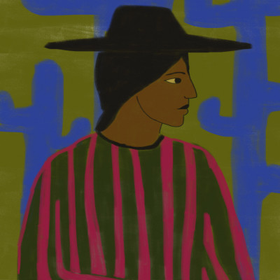 Southwestern Woman with Blue Cactus