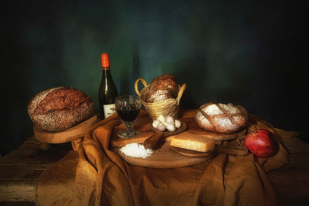 Rustic Bread and Wine by Saskia Dingemans — canvas wall art