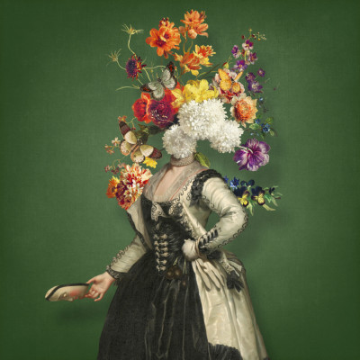 Classical Portraiture With Vibrant Floral Element