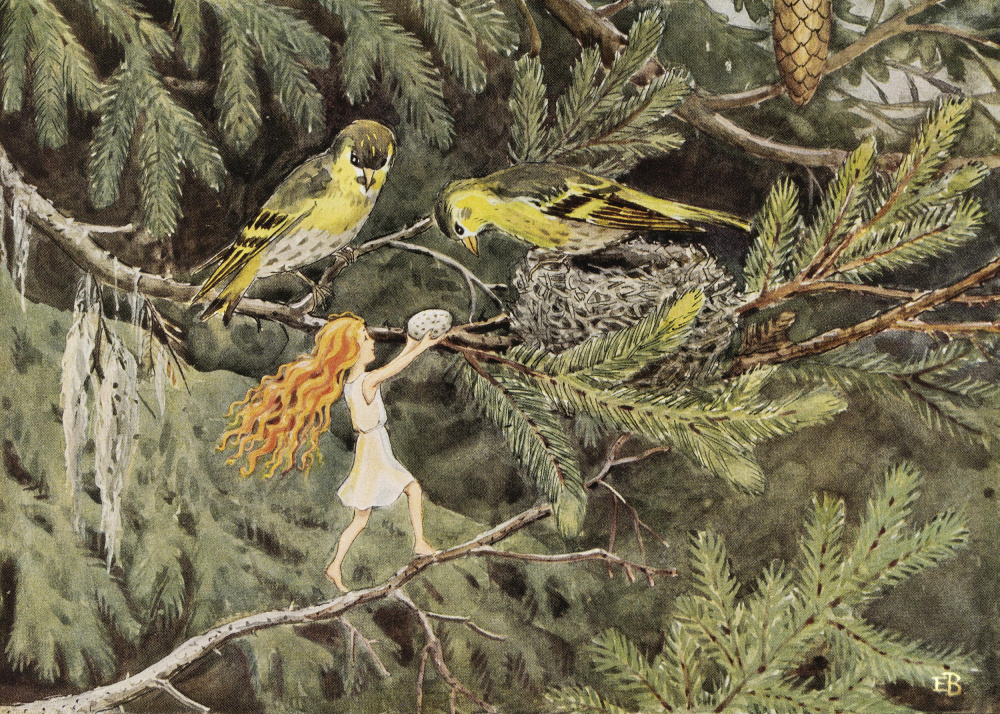 Solägget (1932) Fåglarna by Elsa Beskow — canvas wall art