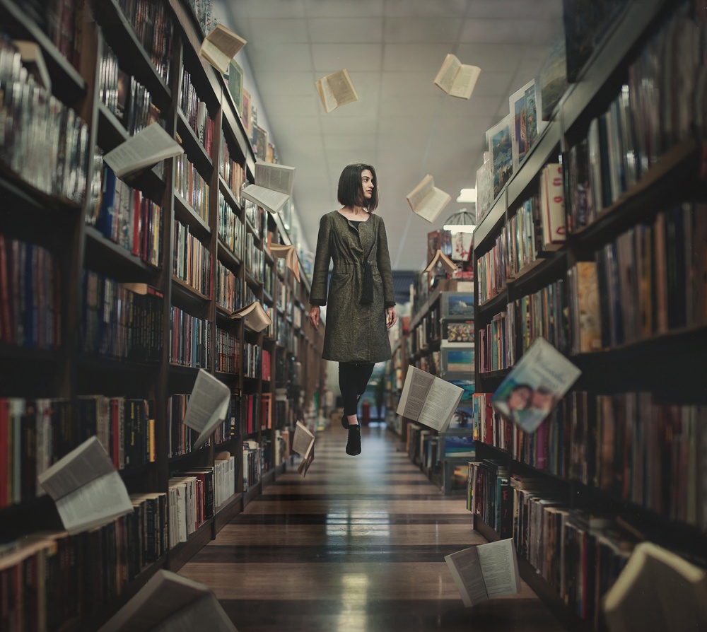 Floating Library Dream by Alexandar Lazarov — canvas wall art