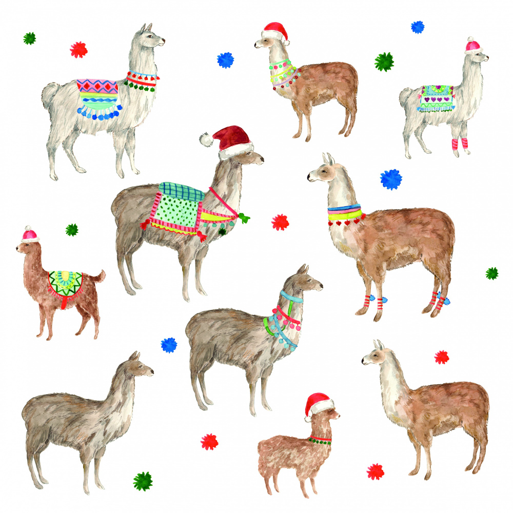 Whimsical Christmas Llamas by Renate Holzner — canvas wall art