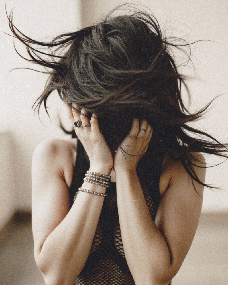 Woman Hidden By Hair by Tyler McAuley — canvas wall art