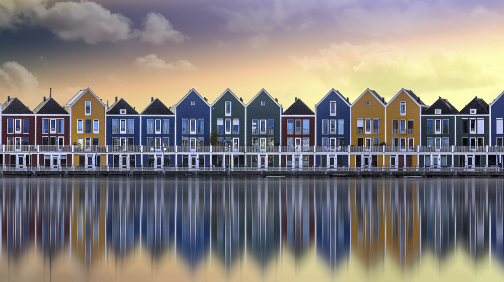 Colorful Waterside Homes by Georges Friant — canvas wall art