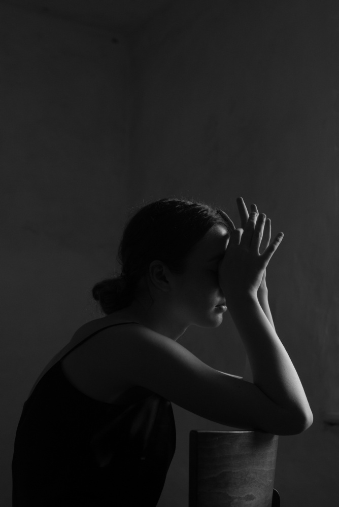 Pensive Woman Silhouette by Małgorzata Masarz — canvas wall art