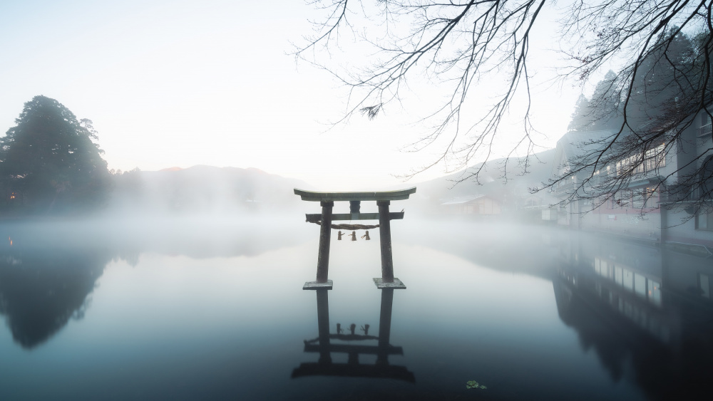 Misty Torii Gate Reflection by Takumi Ikeda — canvas wall art