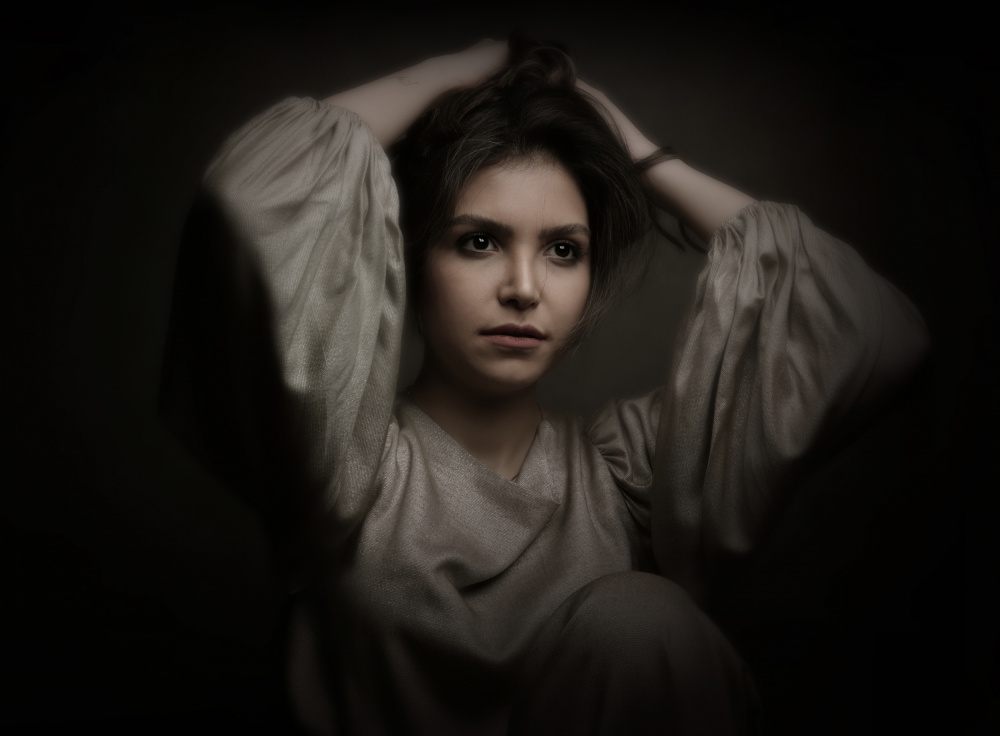 Pensive Woman Portrait by Moein Hasheminasab — canvas wall art
