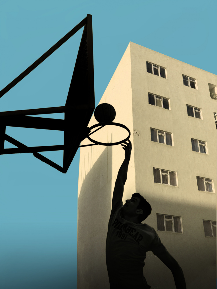 Dunking Against City Sky by Sajad Aslani — canvas wall art