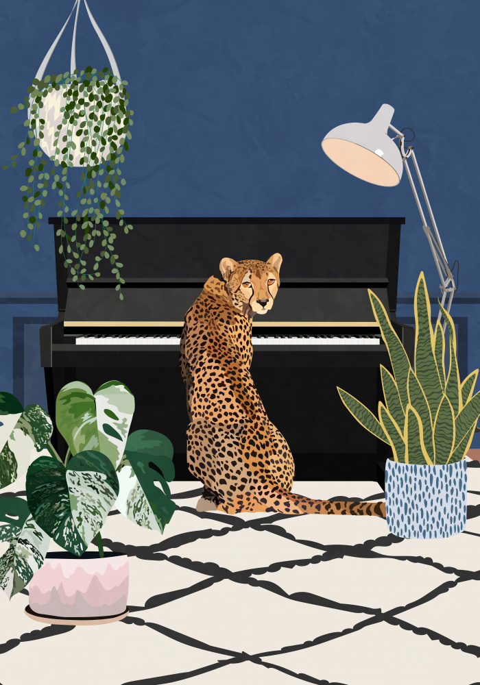 Cheetah By The Piano by Sarah Manovski — canvas wall art