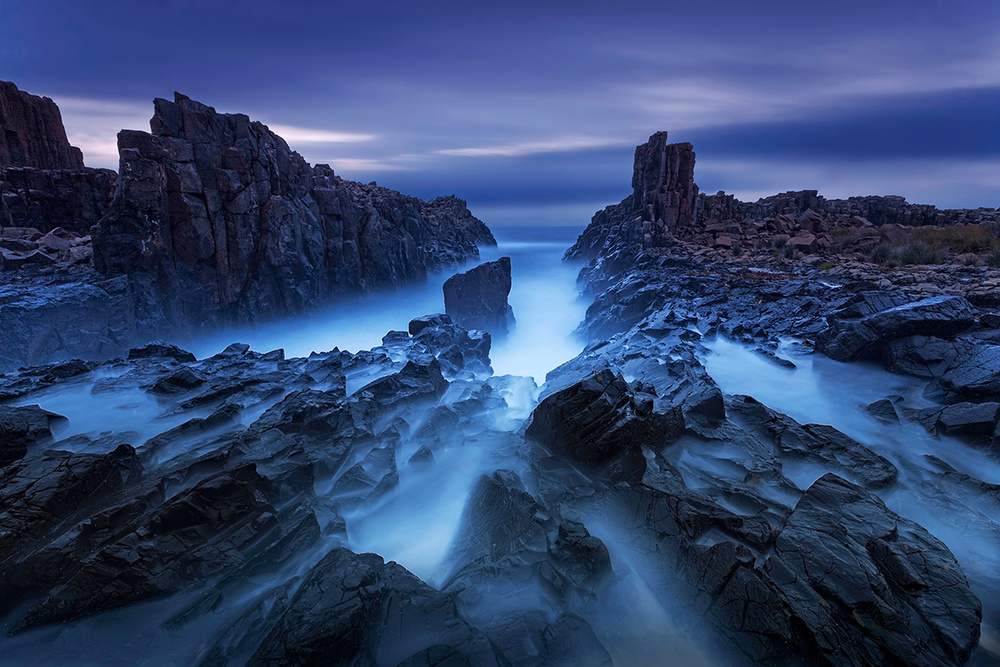 Misty Coastal Rocks by Jingshu Zhu — canvas wall art