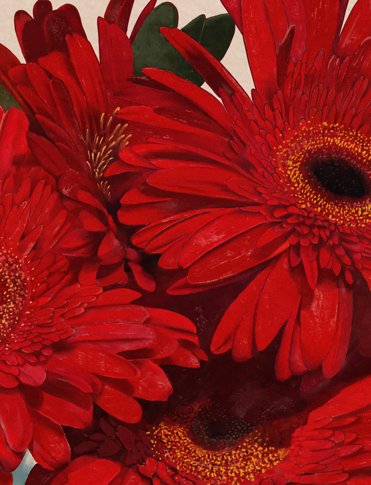 Red Gerbera Daisy Detail by Katie O'Shea — canvas wall art