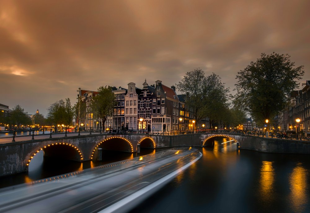 Amsterdam Canal City Glow by Rana Jabeen — canvas wall art