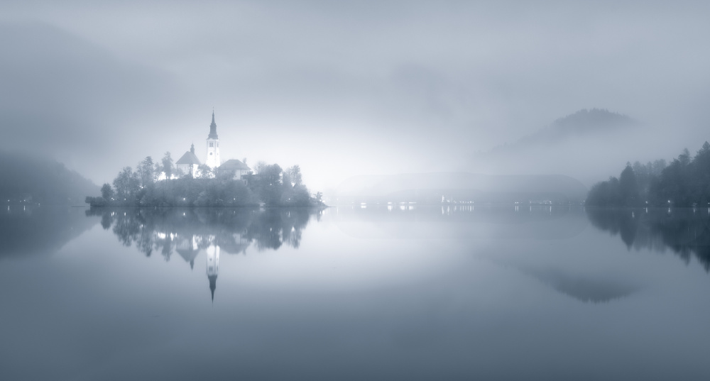 Misty Lake Bled Island by Yanny Liu — canvas wall art